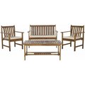 Safavieh Burbank 4 Piece Outdoor Set- Teak Look and Beige PAT7006A